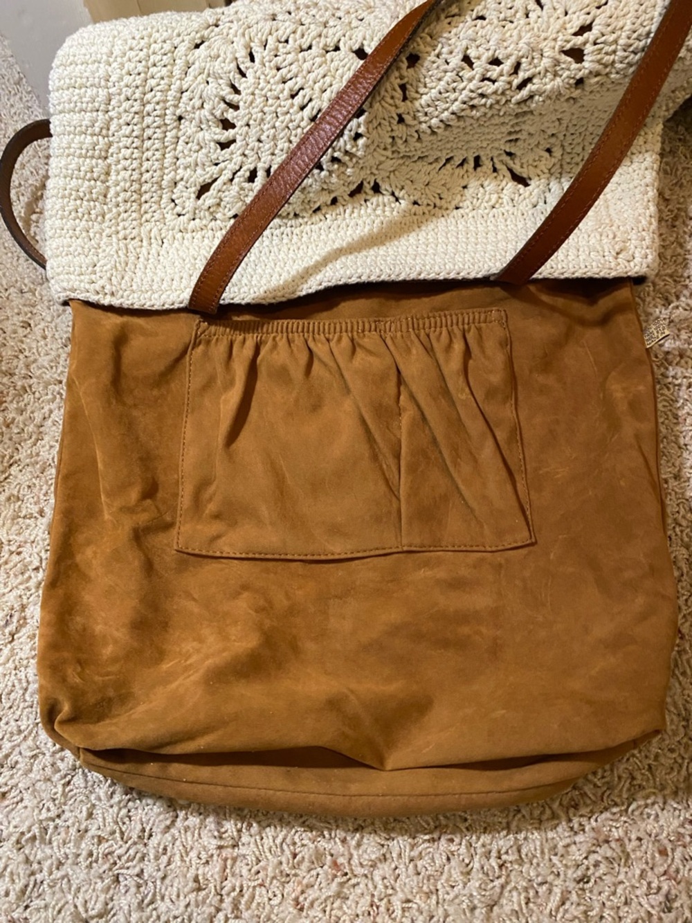 Neutral Crochet Tote Bag with Brown Tassel Straps - Patricia Nash. - Picture 9 of 12